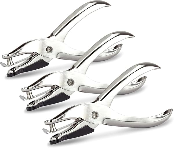 3 x enkelthulls hullemaskin, 10 arks kapasitet, sølv