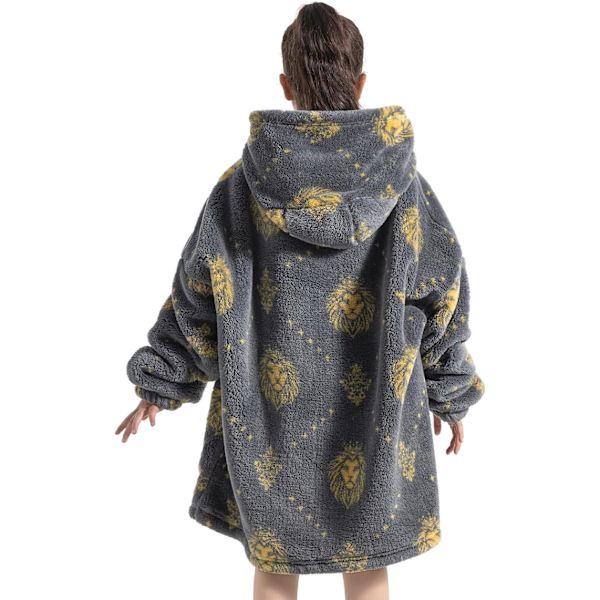 Barn Överdimensionerad Bärbar Filt Hoodie, Super Mjuk Varm Bekväm Sweatshirt Pullover Bärbar Filt för Pojkar Flickor Grey Lion