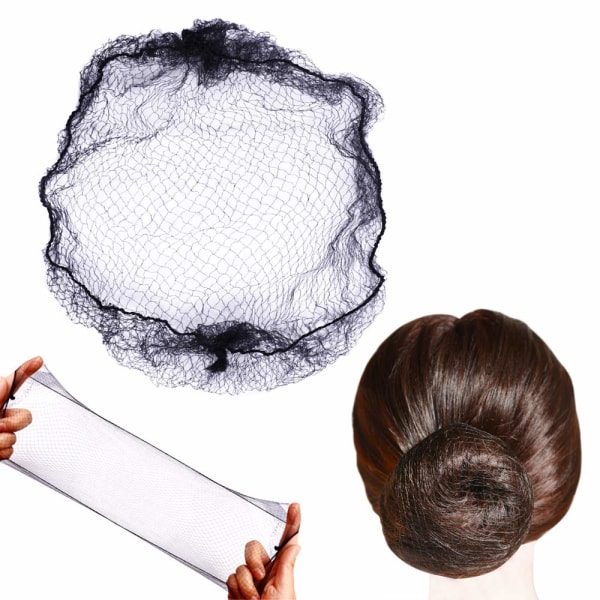 50 stk. hårnett for bolle, usynlig elastisk netting, 20 tommer 50 cm (bulkpakning, svart)