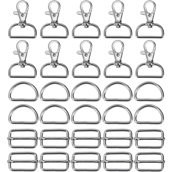 Metall nøkkelring i bulk med svingbare karabinkroker, D-ringer og spenner for DIY-håndverk, ryggsekk, veske, skinnbelte, 10 sett