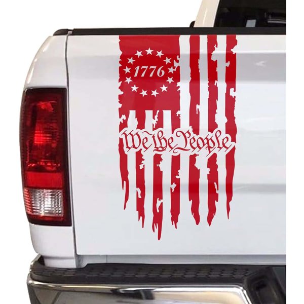 We The People Flag 1776 Distressed American USA US Flag Truck Baklucka Vinyldekal Ingressen till den amerikanska konstitutionen passar