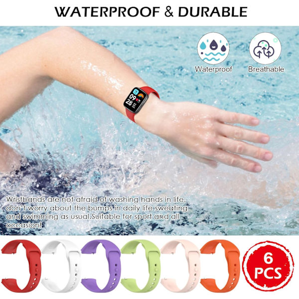 6 stk. rem til Xiaomi Redmi Watch 3 Active, Xiaomi Watch udskiftningssilikonerem farverig rem