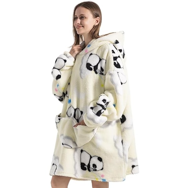 Oversized Hoodie filt för kvinnor vuxna Oversized bärbar huvtröja pullover, bärbar filt Hoodie Super Soft Warm Cosy Sweatshirt White Panda
