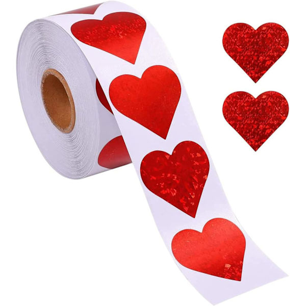 1 rull med 500 hjerteformede klistremerker, Valentinsdag hjerteklistremer for Thanksgiving Day bryllupshåndverk DIY konvolutter kort gaveesker