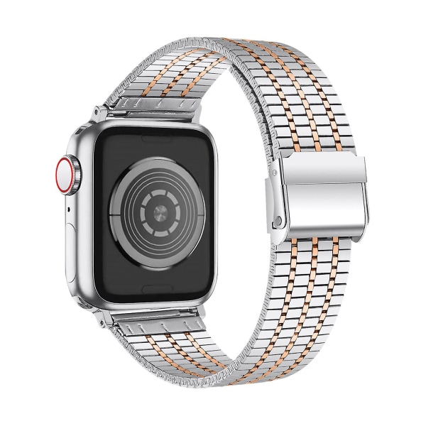 Yhteensopiva Apple Watch 41mm / 40mm / 38mm hihnalla, neliönmuotoiset teräslenkit, hopea / ruusukulta