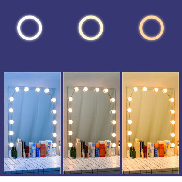 Lämplig för DIY-fåfängbelysning, fåfängbelysning, trefärgad dimbar LED-remsljus-kit 6 lights