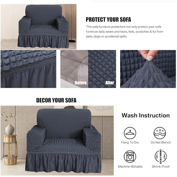 Elastisk sofaovertrekk, sklisikkert sofaovertrekk, elastisk sofaovertrekk dark grey 230cm