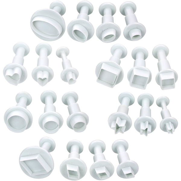 20 stk. Mini Fondant Udstikkere Kageudstikkere Sukkerkunst Kagedekorationsværktøjer, Kvadrat/Rund/Hjerte/Oval/Femspidset osv.