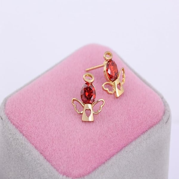 Forgyldte Charm Grøn Rundt Slibet Cubic Zirconia Lykkeengel Design Mini Post Stud Øreringe