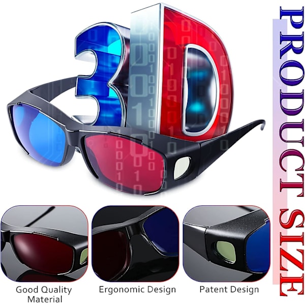 2 kpl 3D-elokuvapelilaseja 3D punasiniset lasit 3D-tyyliset lasit 3D-elokuviin peleihin, 3D-katselulaseja, kevyt ja yksinkertainen