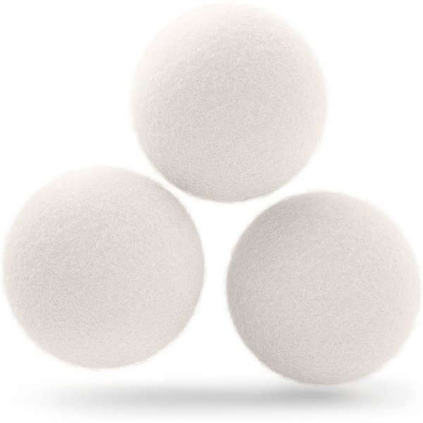Ulltorkbollar - Premium återanvändbart naturligt sköljmedel - Miljövänlig, sparar tid och energi - Mjukar naturligt kläder - Vit (Pack om 3)