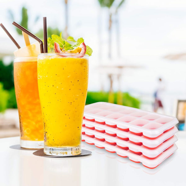 4 isbitbrett for fryser med lokk, superenkel utløsning stabelbar for drinker og cocktails. (Rød)