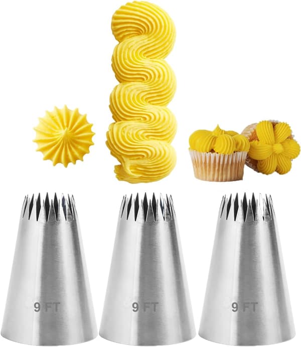 3 st Spritstyllar för Churros, Extra Stora Öppna Stjärntyllar för Éclairs, Tårtor, Cupcakes, Kakor och Mer, 9FT
