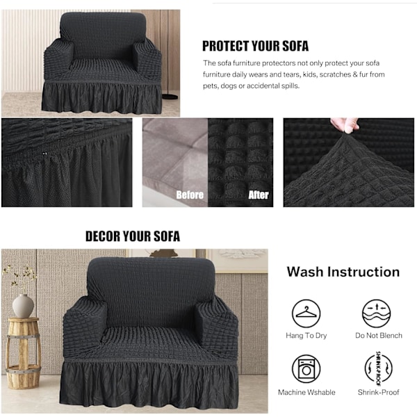 Sofaovertræk elastisk skridsikkert sofaovertræk elastisk sofaovertræk Black 185CM