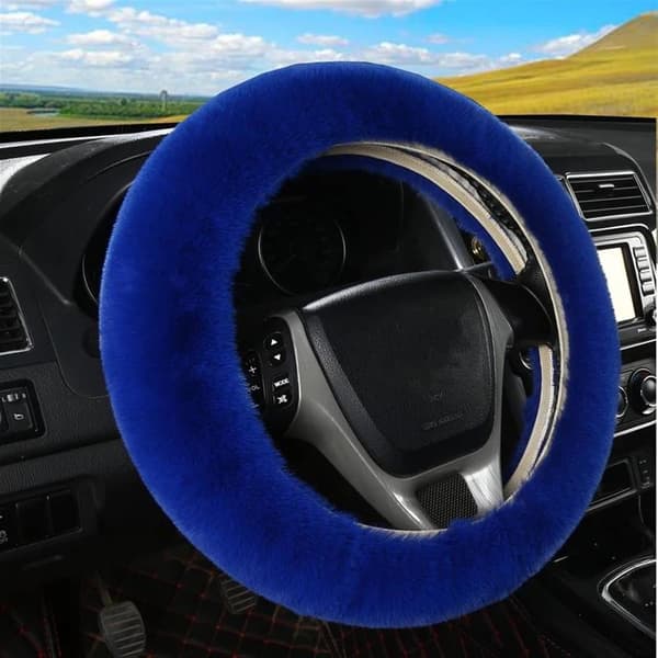 Motedesign Vinter Supermykt Plysj Bilrattdeksel, For 35-42 cm diameter ratt, (Blå)