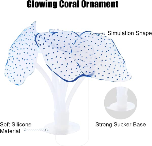 Silikon Selvlysende Akvarium Simulering Korall, med Sugekopp, Blå - 1 stk