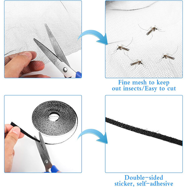 Vindue Myggenet, 3 Fly Screen Vindue Net Insektnet Insektnet Insekt Bi Myggenet med 3 Tapes Hvid black 1.5*2M