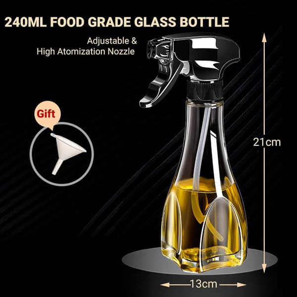Oliesprøjte til madlavning, 240 ml olivenoliedispenserflaske, glassprøjte, til airfryer, salat, stegning, grill, sort
