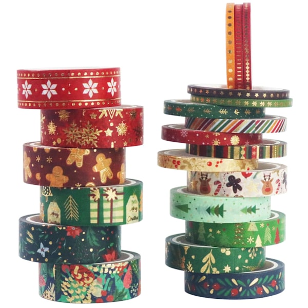 21 Rullar Tunn Washi Tejp Jul Washi Maskeringstejp Guldfolie Dekorativ Limtejp Papptejp för Bullet Journal Scrapbooking DIY Hantverksprodukter