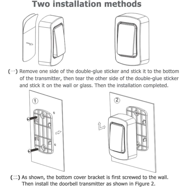 Trådlös dörrklocka utan batteri krävs, räckvidd upp till 200m, 38 ringsignaler, 3 volymnivåer, lätt att installera (vit)