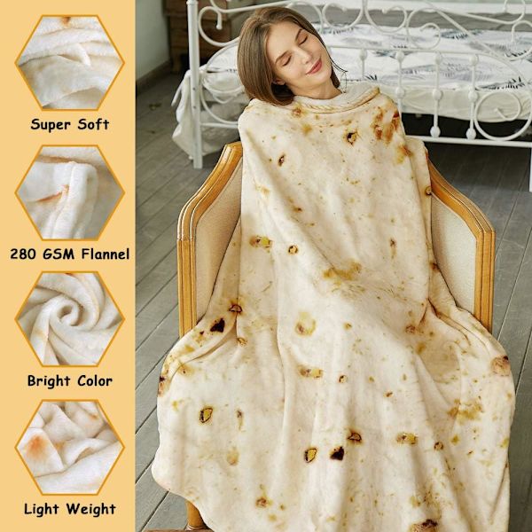 Burritos Tortilla Wrap Teppe, Nyhet Morsomme Gaver Gigant Tortilla Rund Myk Teppe for Barn 卷饼3 120X120CM