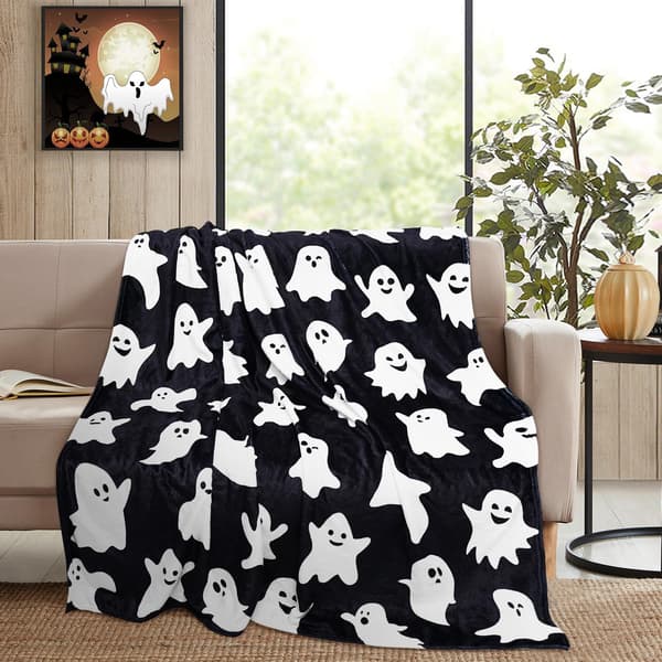 Halloween Tæppe Spøgelse Kastetæpper Halloween Dekorationer Flanelltæpper til Seng, Sofa, Couch, Rejsetæppe 127 x 152 cm