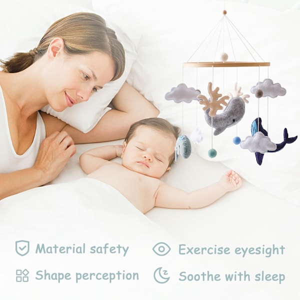 2 STK Tre Baby Mobil Vindklokker Filtkuler Tre Stjerne Måne Gutt Jente Mobil Stellebord Tre Heklet Filt Skyer Mobil Seng Hengende Seng Klokke color 3