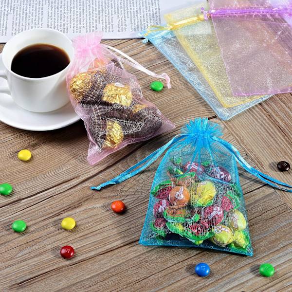 Små Organzaposer Gaveposer Bryllupsgaveposer, Pakke med 100, 6,3\" x 4,3\", Småposer til Gaveindpakning