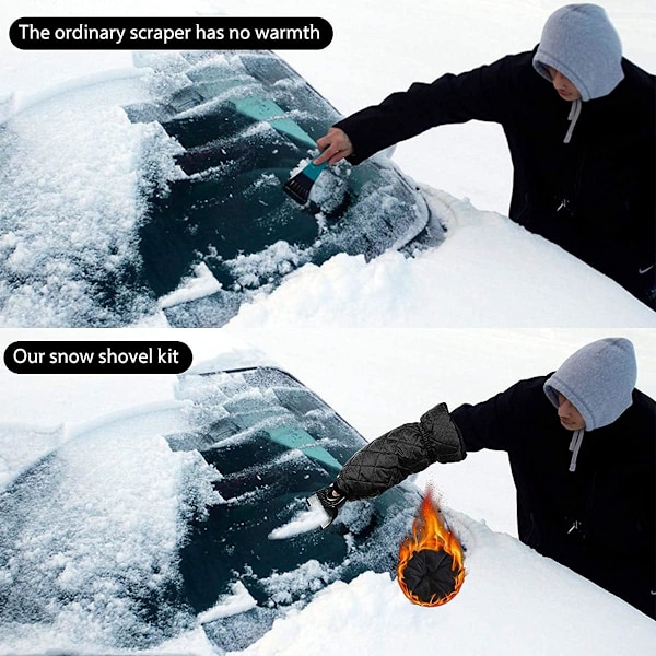 Isskrape, vindusskrape, isskrape med hanske, bilvindusskrape, anti frost vindusskrape for bil SUV/lastebil frontrute (svart)