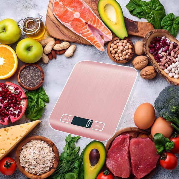 Digitale køkkenvægte, 5KG/1g madvægte, med LCD-display, 6 enheder, tarafunktion, til bagning, madlavning, kaffe, kæledyrsfoder, pink
