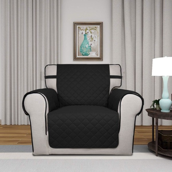 Vendbar Quiltet Sofabetræk, Vandresistent Slipcover Møbelbeskytter, Vaskbare Sofarem (Sort)