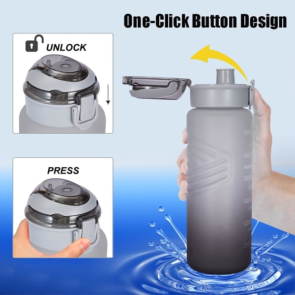 32 oz vattenflaskor med tider att dricka - Vattenflaska med tidsmarkör och avtagbar sil Vatten BPA-fri och läcksäker