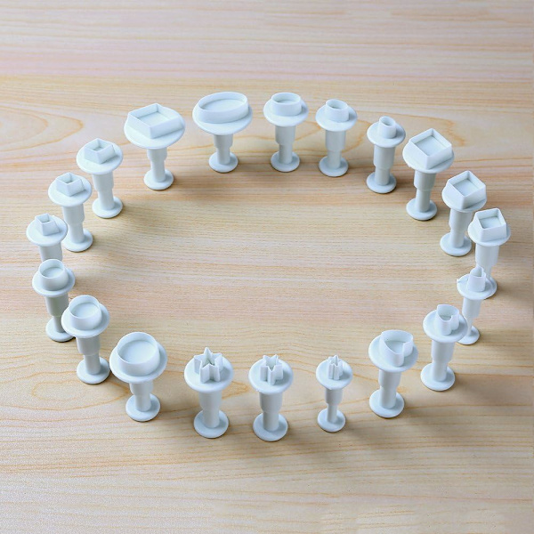 20 stk. Mini Fondant Udstikkere Kageudstikkere Sukkerkunst Kagedekorationsværktøjer, Kvadrat/Rund/Hjerte/Oval/Femspidset osv.