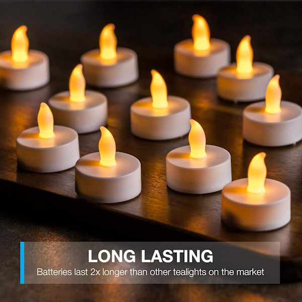 LED-lys [24-pakning] Varer 2 ganger lenger, realistiske telys, LED-teljus, flimrende lyse telys