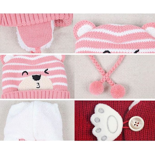 Söt stickad mössa och halsduk set för babypojkar och flickor, höst vinter varm ullhalsduk mössa beanie