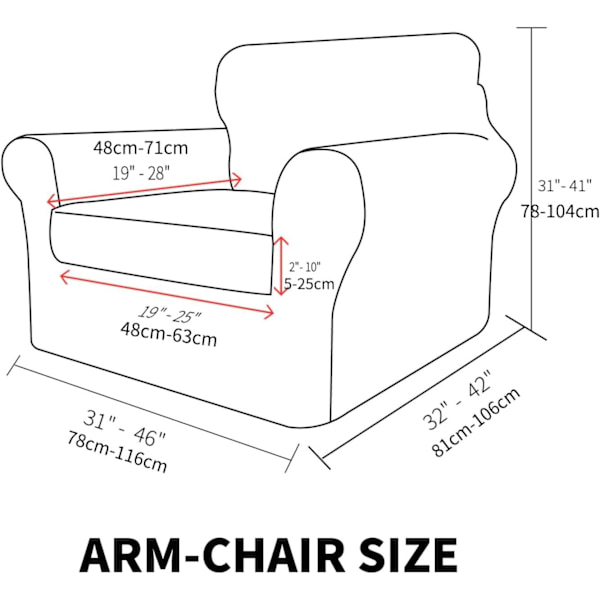 2 stycken nya Jacquard fåtöljöverdrag med armstöd halkfri stretch fåtöljöverdrag för vardagsrum hundar elastiskt sofföverdrag soffskydd (1 sits, vinröd)