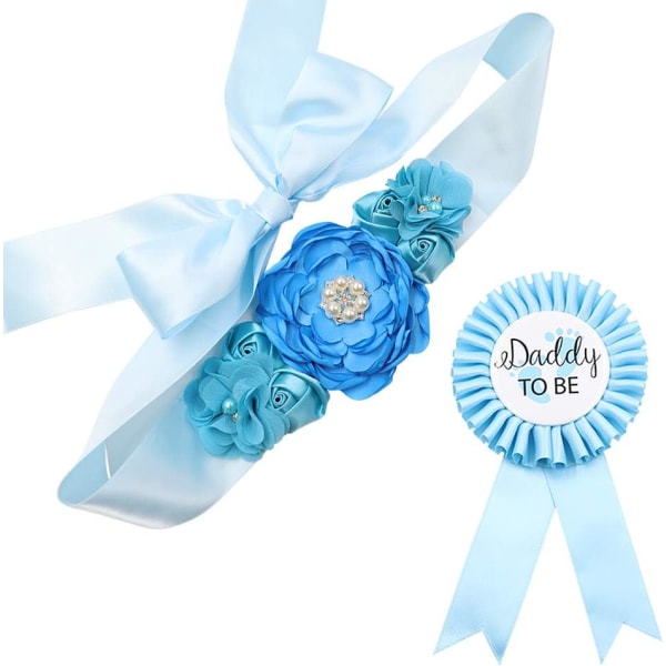 Blue Gravid Sash & Daddy to be Corsage Set - Baby Shower Sash Baby Shower Flower Belly Belly