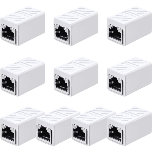 10 Pieces RJ45 Coupler, Ethernet Extension Adapter Network Connector for Cat7/6/5e/Cat5 Ethernet Network Cable Coupler Female to Female (White)