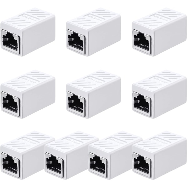 10 stk. RJ45-kobling, Ethernet-forlængeradapter netværksforbindelse til Cat7/6/5e/Cat5 Ethernet-netværkskabelkobling hun til hun (hvid)