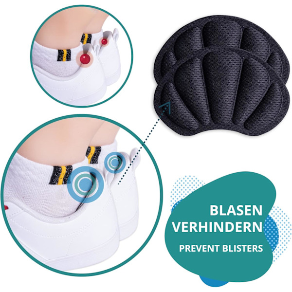 Set med 4 par hälkuddar, svampiga hälkuddar, hälkuddar, anti-friktions- och bubbelhälkuddar, hälkuddar för stora skor