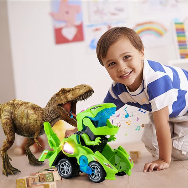 Transformerende dinosaurlekebiler, transformerende dinosaur LED-bil med lys og musikk