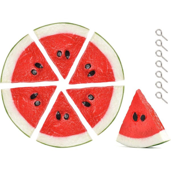 Falsk vattenmelonskiva konstgjorda frukter verklighetstrogna röda barnleksak Present Köksdekoration Fotografi 7 st