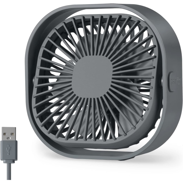 Skrivebordsblæser, USB-blæser, lille skrivebordsblæser, kølende ministille ventilator, med kabel 360° roterbar stærk luftstrømsstik i ventilatorer Gray