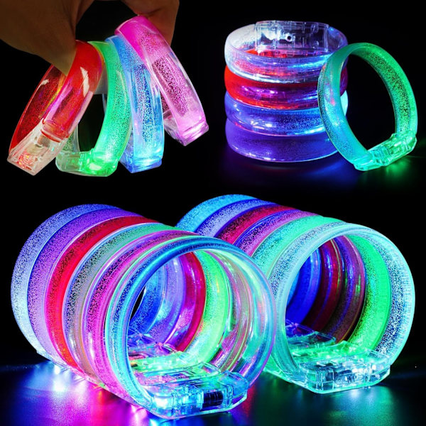 12PCS LED-armbåndsett, gløder i mørket LED-armbånd, festutstyr, blinkende lysarmbånd leker rekvisita