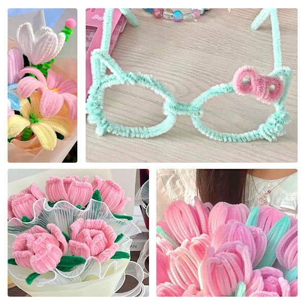 100 stycken piprensare, enfärgade piprensare för pyssel, chenille-stänger, piprensare i bulk för kreativ dekoration och gör-det-själv-konst (rosa)
