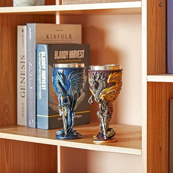 Middelalderlig Blå Drages Goblet i Rustfritt Stål Dungeons and Dragons Gave Vinbeger blue