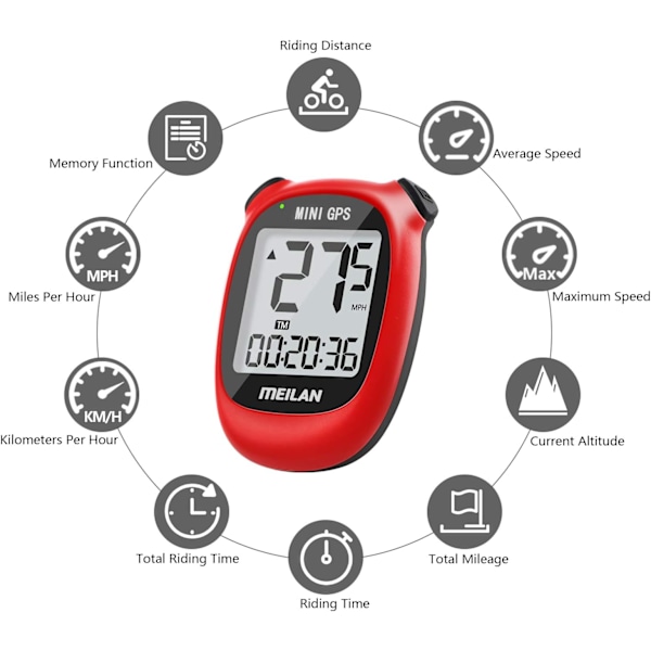 M3 Mini GPS cykelcomputer, trådløs cykelcomputer og speedometer IPX5 vandtæt cykelcomputer med LCD-display rød