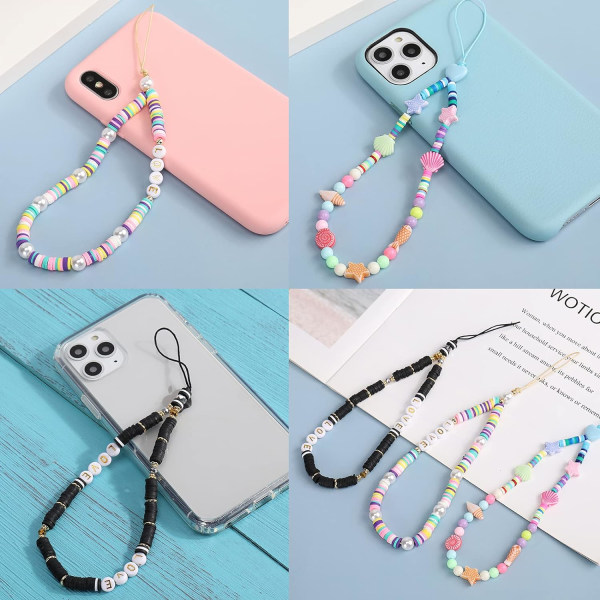 3PCS Mobiltelefon Charm, Universal Mobiltelefon Lanyard Sød Kawaii Regnbue Farve Girly Style Blød Keramisk Perle Havskaller