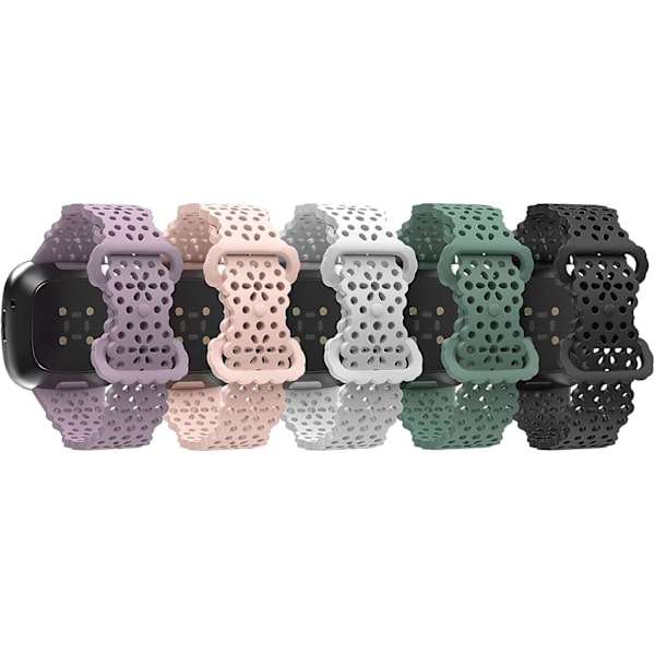 Sportstropper kompatible med Versa 4/Versa 3/Sense 2/Sense, [5-pakning] Myke TPU-erstatningsstropper, Damearmbånd - Lavendel/Rosa/Svart/Hvit/Furu Grønn