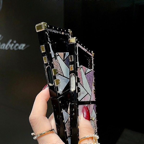 Marmorikuvioinen neliökuori, yhteensopiva Galaxy Z Flip 4:n kanssa, TPU-iskunkestävä suojus neljällä kulmalla ja rengaspidikkeellä
